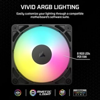 Imagen 4 de Corsair RS120 ARGB Ventiladores PWM 120mm Serie RS Paquete Triple Negro