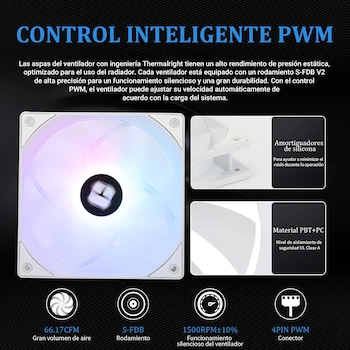 Imagen 5 de Thermalright AQUA ELITE 360 White V3 Refrigeración Líquida CPU, 360mm, Blanco, con 3 Ventiladores PWM ARGB S-FDB, Bomba PWM, para AMD AM4/AM5, Intel LGA1150/1151/1155/1156/1200/2011/1700/2066