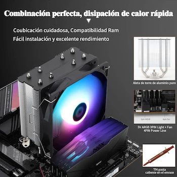 Imagen 3 de Thermalright Assassin X 120 SE ARGB CPU Air Cooler, 4 Heat Pipes, TL-C12C-S PWM Quiet Fan, S-FDB Bearing, Black, for AMD AM4/AM5 Intel LGA1700/1150/1151/1155/1200