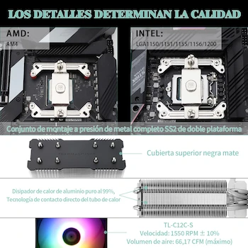 Imagen 4 de Thermalright Assassin X 120 SE ARGB CPU Air Cooler, 4 Heat Pipes, TL-C12C-S PWM Quiet Fan, S-FDB Bearing, Black, for AMD AM4/AM5 Intel LGA1700/1150/1151/1155/1200