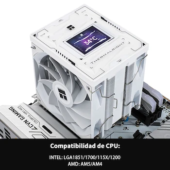 Imagen 2 de Thermalright Burst Assassin 120 Vision White 6 tubos de calor de 6 mm con disipador de calor de torre individual, refrigerador de CPU con pantalla IPS de 2.4 pulgadas resolución 320x240, altura 156 mm, compatible con LGA1851/1700/AM4/AM5