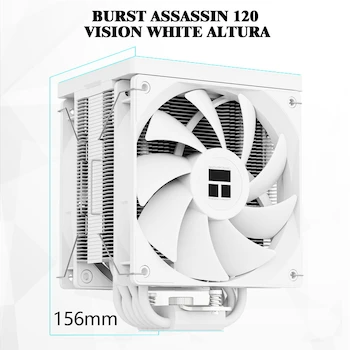 Imagen 5 de Thermalright Burst Assassin 120 Vision White 6 tubos de calor de 6 mm con disipador de calor de torre individual, refrigerador de CPU con pantalla IPS de 2.4 pulgadas resolución 320x240, altura 156 mm, compatible con LGA1851/1700/AM4/AM5