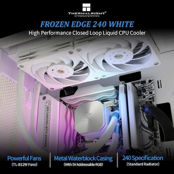 Imagen 2 de Thermalright Frozen Edge 240 FE240 Blanco Enfriador Líquido AIO para CPU Radiador 240mm con Ventiladores PWM de 120mm Serie Frozen Edge