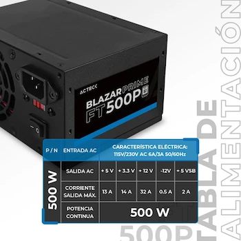 Imagen 4 de Acteck Fuente de Poder PC 500W Blazar Prime FT500P ATX Negro AC-938143 B0CN1MRPJQ
