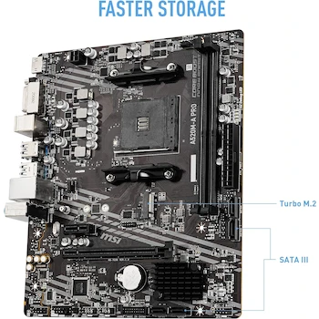 Imagen 3 de MSI A520M-A PRO Tarjeta Madre Micro-ATX Socket AM4 AMD A520 PRO Series Negra 2 Slots DIMM DDR4 Máxima 64GB