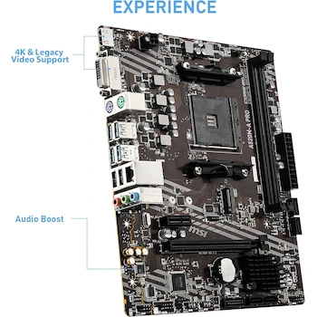 Imagen 4 de MSI A520M-A PRO Tarjeta Madre Micro-ATX Socket AM4 AMD A520 PRO Series Negra 2 Slots DIMM DDR4 Máxima 64GB