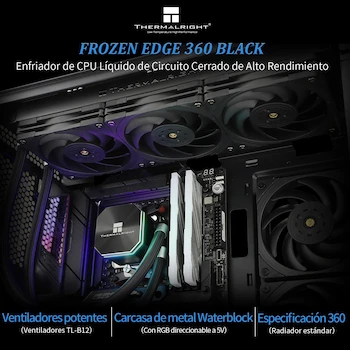 Imagen 2 de Thermalright Frozen Edge 360 Negro Refrigerador de Agua AIO para CPU de 360mm para AMD AM4/AM5, Intel LGA 1150/1151/1155/1156/1200/1700/1851/2011/2011-3/2066