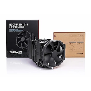 Imagen 4 de Noctua NH-D15 chromax.Black, Enfriador de CPU de Doble Torre con 6 Heatpipes, Dos Ventiladores NF-A15 PWM de 140mm, Color Negro, Dimensiones 165x150x161mm, Compatible con Intel LGA1851/LGA1700/LGA1200/LGA115x y AMD AM5/AM4
