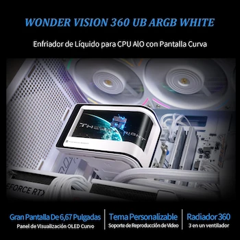 Imagen 2 de Thermalright Wonder Vision 360 UB ARGB White AIO CPU Liquid Cooler con Pantalla Curvada 3D de 6.67 Pulgadas Resolución 2400x1080 y Pantalla de Panel Magnético, Modelo WV360 UB ARGB WHITE