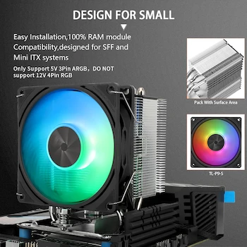 Imagen 4 de Thermalright Assassin X 90 SE ARGB CPU Air Cooler, Black/Silver, Model AX90 SE ARGB, Series Assassin X, Size 94x52x118mm, 4x6mm Heat Pipes, 92mm TL-P9-S PWM ARGB Fan, Compatible with AMD AM4/AM5/Intel LGA1150/1151/1155/1156/1200/1700/1851