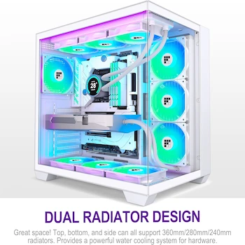Imagen 2 de FOIFKIN F600 Carcasa para PC Mid-Tower ATX Gaming con 7 Ventiladores PWM ARGB Preinstalados y Vidrio Panorámico 270° con Puerto Type-C, Blanco
