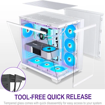 Imagen 3 de FOIFKIN F600 Carcasa para PC Mid-Tower ATX Gaming con 7 Ventiladores PWM ARGB Preinstalados y Vidrio Panorámico 270° con Puerto Type-C, Blanco