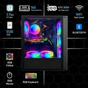 Imagen 5 de STGAubron Computadora de Escritorio para Juegos Negra, ASIN B0BK54BHL7, Intel Core i7, GeForce RTX 2060 6GB, 16GB RAM, 512GB SSD, Ventiladores RGB x6, Teclado y Mouse RGB, Alfombrilla RGB, Barra de Sonido BT RGB, Windows 10, Dimensiones 37x20x44.5 cm
