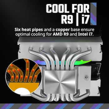 Imagen 3 de Cooler Master Hyper 620S - Enfriador de aire para CPU de doble torre ARGB Sync, ventilador PWM 120 mm, 6 tubos de calor de cobre, 154.9 mm de alto, plata RR-D6NA-17PA-R1