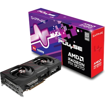 Imagen de referencia para Sapphire Pulse AMD Radeon RX 9070 Tarjeta Gráfica con 16 GB GDDR6, Arquitectura AMD RDNA 4, Modelo 11349-03-20G, Dimensiones 280 x 120.25 x 51.5 mm, Peso 1.36 kg