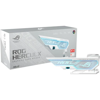 Imagen de referencia para ASUS ROG Herculx Soporte para Tarjeta Gráfica Edición Blanca, Aleación de Zinc Sólido, Altura Ajustable 72-128 mm, Aura Sync