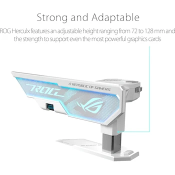 Imagen 2 de ASUS ROG Herculx Soporte para Tarjeta Gráfica Edición Blanca, Aleación de Zinc Sólido, Altura Ajustable 72-128 mm, Aura Sync