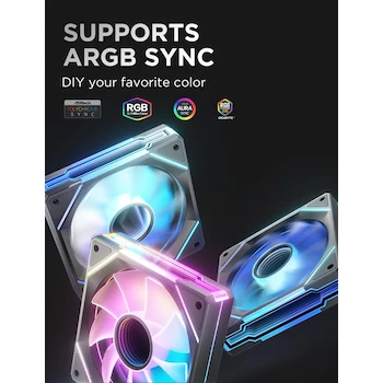 Imagen 5 de AsiaHorse Ventiladores de PC 120mm Pack de 3, Espejo Infinito, ARGB PWM, Conector 4 Pines PWM y 5V 3 Pines ARGB, Hoja Inversa