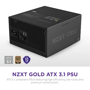 Imagen 2 de NZXT Serie C Fuente de Poder C850 Modelo PA-8G2BB-US 850W 80 Plus Gold Negro ATX 3.1 PSU Modular