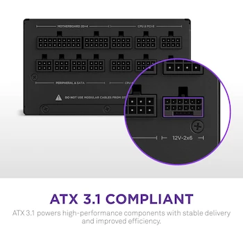 Imagen 3 de NZXT Serie C Fuente de Poder C850 Modelo PA-8G2BB-US 850W 80 Plus Gold Negro ATX 3.1 PSU Modular