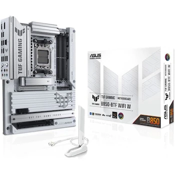 Imagen de referencia para ASUS TUF Gaming B850-BTF WiFi W Blanca AMD B850 ATX Placa Base Socket AM5, Diseño de Conector Oculto, Soporte hasta 256GB DDR5, 3 Ranuras M.2, 4 Puertos SATA