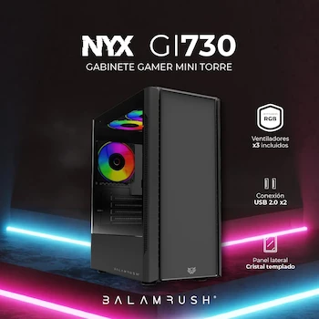 Imagen 2 de Balam Rush Gabinete Gamer NYX GI730 Micro ATX Mini Torre con 3 Ventiladores RGB Cristal Templado Negro BR-936095