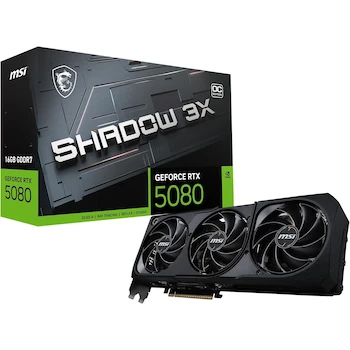 Imagen de referencia para MSI GeForce RTX 5080 16G SHADOW 3X OC Tarjeta Gráfica Gaming NVIDIA 16GB GDDR7 256-bit Negra Serie Shadow