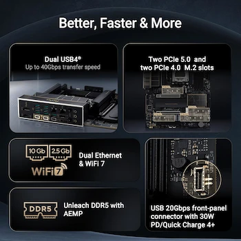 Imagen 3 de ASUS ProArt X870E-CREATOR WiFi AMD AM5 X870E ATX Motherboard Black with Gold Accents