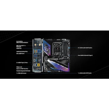 Imagen 5 de ASRock Phantom Gaming X870E Nova WiFi ATX Placa Base Motherboard - Socket AM5 - AMD X870E Chipset - DDR5 Hasta 8200MHz 256GB - Negro