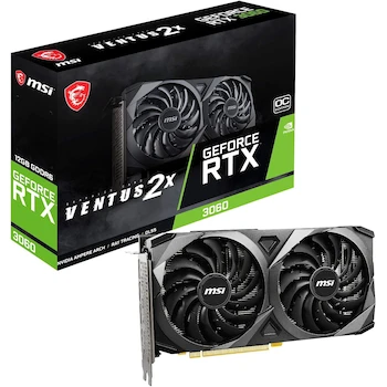 Imagen de referencia para msi GeForce RTX 3060 Ventus 2X 12G OC, Tarjeta gráfica para Juegos NVIDIA GeForce RTX 3060, 12GB GDDR6, Color Negro, Modelo RTX 3060 Ventus 2X 12G OC, Tamaño 235 x 124 x 42 mm, Serie Ventus 2X