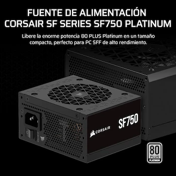 Imagen 2 de Corsair SF750 (2024) Fuente de Alimentación SFX 750W 80 Plus Platinum Totalmente Modular ATX 3.1 PCIe 5.1 Negro con Soporte SFX a ATX Incluido