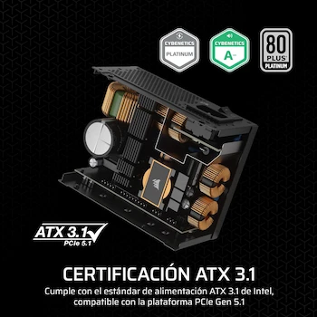 Imagen 3 de Corsair SF750 (2024) Fuente de Alimentación SFX 750W 80 Plus Platinum Totalmente Modular ATX 3.1 PCIe 5.1 Negro con Soporte SFX a ATX Incluido