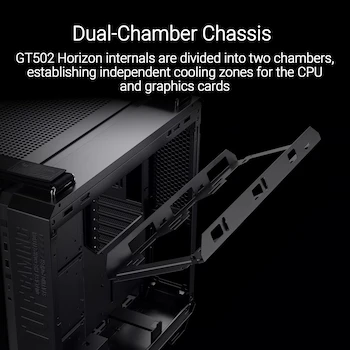 Imagen 2 de ASUS TUF Gaming GT502 Horizon Black Mid-Tower ATX/Micro-ATX/Mini-ITX Gaming Case, 4x 2.5"/3.5" Combo Bays, 8 Horizontal + 3 Vertical Expansion Slots, 400mm Max GPU Length, 163mm Max CPU Cooler Height, 285x446x450mm Dimensions, 10.5kg Weight