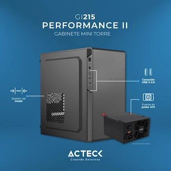 Imagen 2 de Acteck Gabinete Mini Torre Performance II Modelo GI215, Serie Performance II, Compatible con Motherboards Micro ATX y Mini ITX, Fuente de Poder ATX 500W, 2x USB 2.0, Full Metálico con Frente Sólido, Color Negro, Código AC-935777