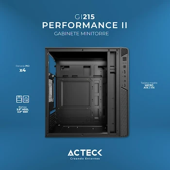 Imagen 3 de Acteck Gabinete Mini Torre Performance II Modelo GI215, Serie Performance II, Compatible con Motherboards Micro ATX y Mini ITX, Fuente de Poder ATX 500W, 2x USB 2.0, Full Metálico con Frente Sólido, Color Negro, Código AC-935777