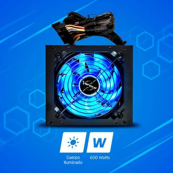 Imagen 4 de Vorago Fuente de Poder Gamer PSU-200 600W ATX Negro con Ventilador LED Azul Iluminado