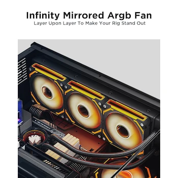 Imagen 2 de AsiaHorse COSMIQ Ventilador UNI 120mm Infinity Mirror Inverso Negro Daisy Chain PWM RGB Serie COSMIQ (1 Unidad)