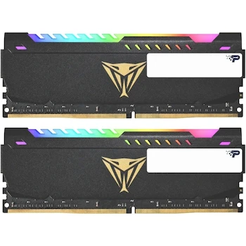 Imagen de referencia para MEM DDR4 Patriot Viper Steel RGB 16GB (2x8GB) 3600MHz UDIMM (PVSR416G360C0K) Negro con Logo Viper Dorado y Iluminación RGB
