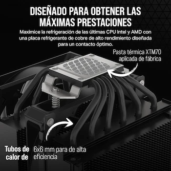 Imagen 3 de CORSAIR A115 Twin Tower High-Performance CPU Air Cooler Negro con Dos Ventiladores AF140 Elite PWM y Pasta Térmica XTM70 Preaplicada Modelo CT-9010011-WW