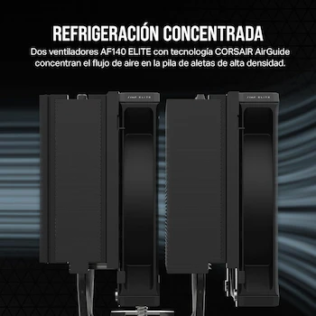 Imagen 5 de CORSAIR A115 Twin Tower High-Performance CPU Air Cooler Negro con Dos Ventiladores AF140 Elite PWM y Pasta Térmica XTM70 Preaplicada Modelo CT-9010011-WW
