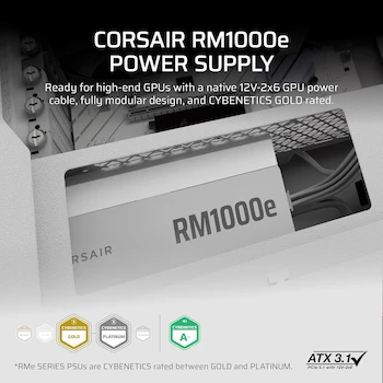 Imagen 2 de Corsair RM1000e (2025) Fuente de Alimentación ATX 1000W Totalmente Modular Negra Serie RMe