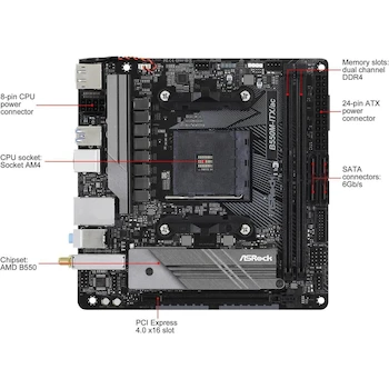 Imagen 2 de ASRock B550M-ITX/AC Placa Base Motherboard Mini-ITX AMD AM4 Socket B550 Negro con WiFi 802.11ac y Bluetooth 4.2