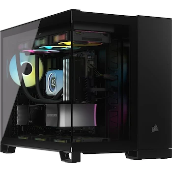 Imagen de referencia para CORSAIR iCUE LINK 2500X RGB Pequeña-Torre mATX Caja de PC de Doble Cámara, Modelo CC-9011267-WW, Color Negro, Dimensiones 376x304x469 mm, Peso 13.91 kg, Materiales Acero Cristal Templado Plástico
