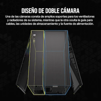 Imagen 3 de CORSAIR iCUE LINK 2500X RGB Pequeña-Torre mATX Caja de PC de Doble Cámara, Modelo CC-9011267-WW, Color Negro, Dimensiones 376x304x469 mm, Peso 13.91 kg, Materiales Acero Cristal Templado Plástico