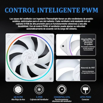 Imagen 5 de Thermalright Aqua Elite 240 Blanco ARGB V2 Refrigerador Líquido AIO para CPU 240mm con 2 Ventiladores TL-S12W PWM Serie Aqua Elite