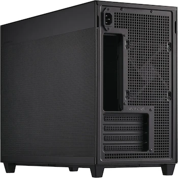 Imagen 2 de Gabinete ASUS Prime AP201 Negro, MicroATX, compatible con placas madre Micro-ATX y Mini-ITX, soporte para disipadores 360 mm, tarjetas gráficas de hasta 338 mm de largo, PSU ATX estándar, volumen 33 litros, dimensiones 205 x 350 x 460 mm