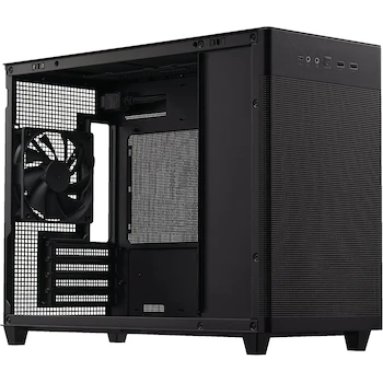 Imagen 3 de Gabinete ASUS Prime AP201 Negro, MicroATX, compatible con placas madre Micro-ATX y Mini-ITX, soporte para disipadores 360 mm, tarjetas gráficas de hasta 338 mm de largo, PSU ATX estándar, volumen 33 litros, dimensiones 205 x 350 x 460 mm
