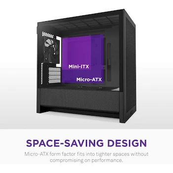 Imagen 3 de NZXT H3 Flow CC-H31FB-01 Carcasa Micro-ATX Mid-Tower para PC con Panel Vidrio Templado Negro