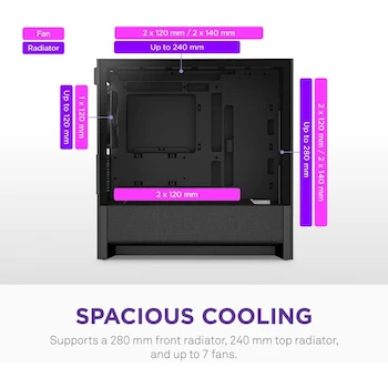 Imagen 5 de NZXT H3 Flow CC-H31FB-01 Carcasa Micro-ATX Mid-Tower para PC con Panel Vidrio Templado Negro