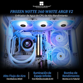 Imagen 2 de Thermalright Frozen Notte 360 WHITE ARGB V2 Refrigerador de Agua para CPU, con Radiador de 360mm y 3 Ventiladores de 120mm